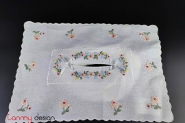 Tissue box cover with rose embroidery